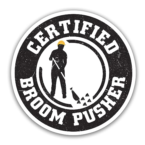 Miraki Broom Pusher Certified Sticker, Funny Hard Hat Sticker, Caution Sticker, Helmet Sticker, Water Assitant Die-Cut Vinyl Dad Decals for Laptop, Phone, Water Bottles, Kindle Sticker