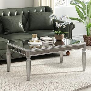 kootlena contemporary 35" glass mirrored coffee table with adjustable legs, easy assembly cocktail table with sturdy design, luxury center coffee table for living room