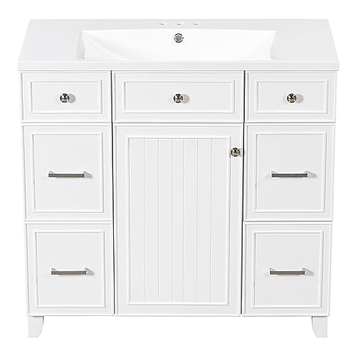 JUOFONE 36 Inch Bathroom Vanity with Sink Combo Set,Combo Cabinet Undermount Sink, Bathroom Storage Cabinet, Shaker Cabinet with Soft Closing Door and Drawer,Solid Wood Frame