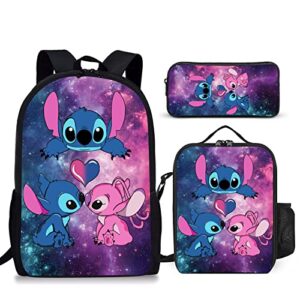 vqesyku cartoon school backpack set laptop backpacks with lunch bag cute travel bag gifts for boys and girls, bluepink