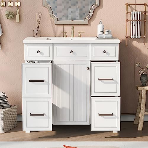 JUOFONE 36 Inch Bathroom Vanity with Sink Combo Set,Combo Cabinet Undermount Sink, Bathroom Storage Cabinet, Shaker Cabinet with Soft Closing Door and Drawer,Solid Wood Frame