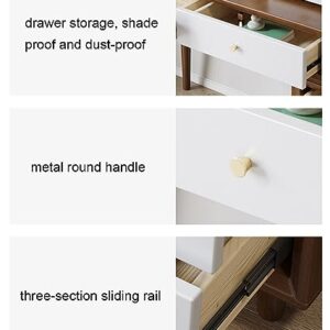 HAWEWE Vanity Desk with Mirror and Light 3 Lighting Modes Adjustable Modern Dressing Table Set with Stool for Girls Women Bedroom Furniture (Color : Walnut+White)