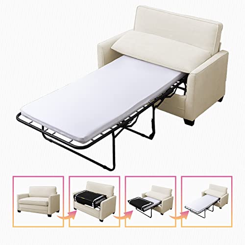 FRETSAE Velvet Upholstered Sofa Bed Couch for Living Room | Single Foldable Couch Bed with Mattress | Folding Sofa Bed with Modern Stylish | Small Sofa Bed for Small Places (Beige, Single)