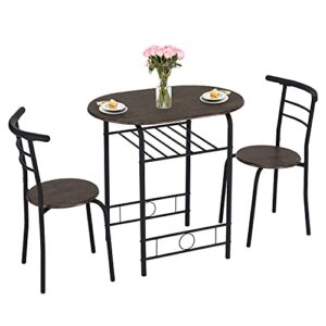 kinfant 3 piece dining table set - kitchen breakfast dining table, small table and 2 chairs w/metal frame and storage shelf for home kitchen dining room, small space, brown