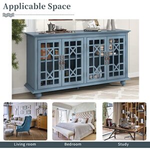 ATGHYURT Narrow Long Sofa Table, Console Tables with Adjustable Height Shelves, Metal Handles, and 4 Doors, Sideboard Buffet Cabinet Accent Cabinet for Living Room, Bedroom and Hallway