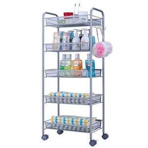 honeycomb mesh style three layers removable storage cart 5 layers for kitchen bathroom bedroom silver color