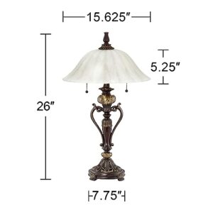 MACIUM Collection Glass Shade Table Lamp in Bronze, Bronze Finish, Alabaster Champagne Glass, with Twin Light Pulls for Easy Lighting Control