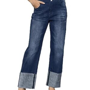 BWQ Womens High Waisted Straight Leg Mom Jeans Stretchy Boyfriend Denim Jeans