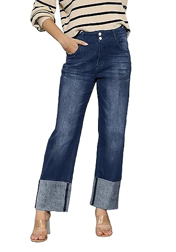 BWQ Womens High Waisted Straight Leg Mom Jeans Stretchy Boyfriend Denim Jeans