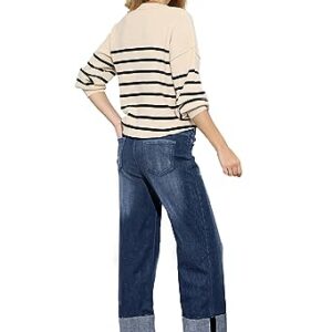 BWQ Womens High Waisted Straight Leg Mom Jeans Stretchy Boyfriend Denim Jeans