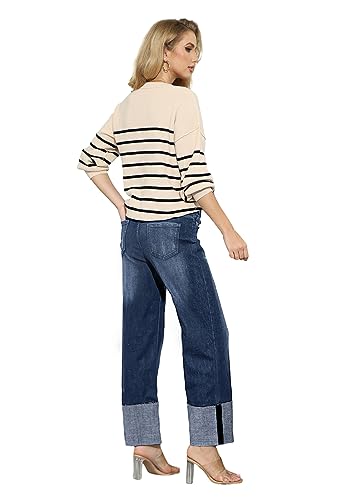 BWQ Womens High Waisted Straight Leg Mom Jeans Stretchy Boyfriend Denim Jeans