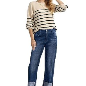 BWQ Womens High Waisted Straight Leg Mom Jeans Stretchy Boyfriend Denim Jeans