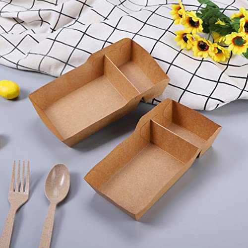 CALLARON Paper Food Container 50Pcs Kraft Paper Boxes Paper Candy Containers Paper Food Container for Cookies, Mini Pies, Cupcakes (Kraft Paper) Food Serving Boats