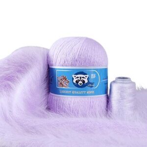 2 balls yarn ave mink & cashmere blend knitting yarn, soft fingering weight crochet yarn for sweater, cardigan, scarves, hats and crafts, 3.5oz with 2 rolls elastic threads (#821 lavender)