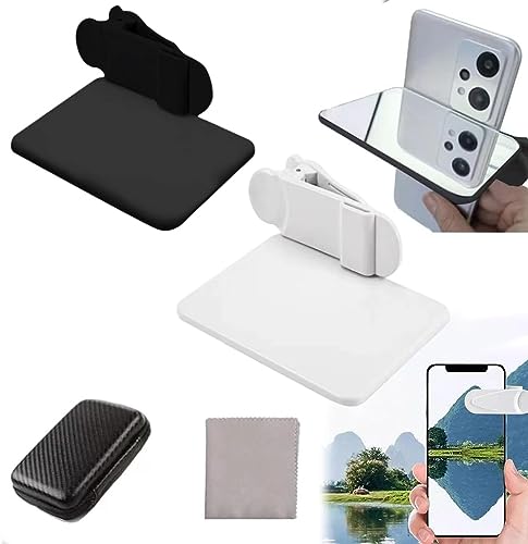 Smartphone Camera Mirror Reflection Clip Kit, Mobile Phone Reflection Camera Clip Selfie Reflector, Mobile Phone Shooting Supplies, Mirror Reflection for Phone Camera (2pcs-Black+White)