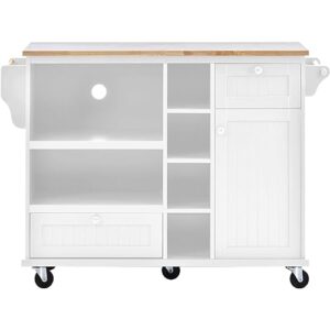apaten rolling kitchen island table on wheels - multifunctional storage cabinet with drawer, spice,towel rack and microwave cabinet - versatile kitchen cart sideboard(51 inch-white)
