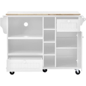 APATEN Rolling Kitchen Island Table on Wheels - Multifunctional Storage Cabinet with Drawer, Spice,Towel Rack and Microwave Cabinet - Versatile Kitchen Cart Sideboard(51 inch-White)