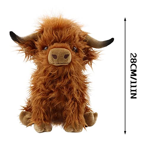 uSecee Highland Cow Stuffed Animal Realistic Scottish Cow Plush Toy Small Cute Animal Toys Animal Cattle Plushie Doll Gift for Adults Kids Boys Girls Birthday Gifts