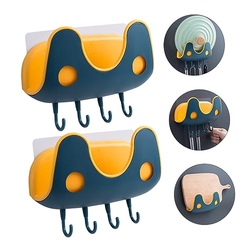 ARTIBETTER 2pcs Hook Rack Adhesive Wall Hooks Rack no Drilling kithen Hook self Adhesive pan Cover Racks Cutting Board Holder Kitchen Pot Lid Holder Wall-Mounted Lid Rack Clothes Hanger Stand