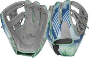 rawlings | rev1x baseball glove | francisco lindor pattern | right hand throw | 11.5" - split single post web | grey/blue/green