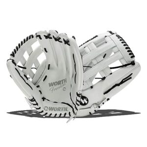 worth | freedom series slowpitch softball glove | 15 inch | white/black | right hand throw