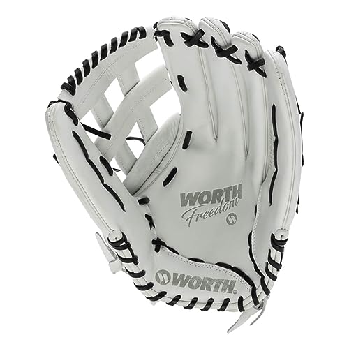 Worth | Freedom Series Slowpitch Softball Glove | 15 Inch | White/Black | Right Hand Throw