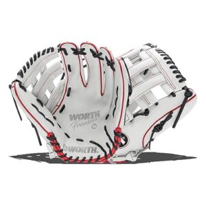 worth | freedom series slowpitch softball glove | 13 inch | white/navy/red | left hand throw