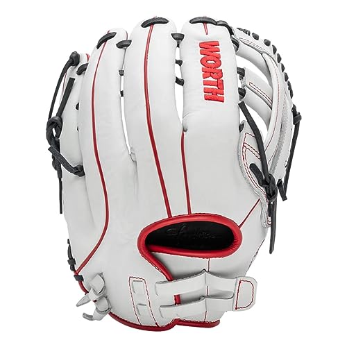 Worth | Freedom Series Slowpitch Softball Glove | 13 Inch | White/Navy/Red | Left Hand Throw