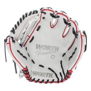 Worth | Freedom Series Slowpitch Softball Glove | 13 Inch | White/Navy/Red | Left Hand Throw