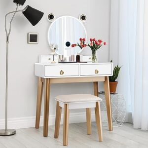 kotek vanity desk with touch-screen mirror, 3 lighting modes, bluetooth speakers, dressing table with 4 drawers & cushioned stool, makeup vanity table set for bedroom small space, white