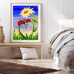 Stamped Cross Stitch Kits for Adults Beginners Flower Daisy Cute Red Ladybug Pattern 11CT Pre-Printed Fabric Embroidery Arts and Crafts Kit Needlepoint Starter DIY Wall Decor 16 x 20 inch