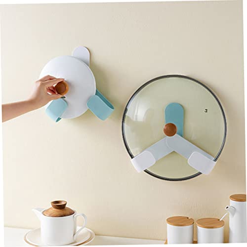 Zerodeko 2 Sets 2pcs Kitchen Lid Hook Shelf Wall Mount Wall Shelf Brackets Rotating Stand Saucepan Lid Holder Pot Lid Organizer Pan Lid Organizer Abs Blue Self-Adhesive Hooks Nail Free Set