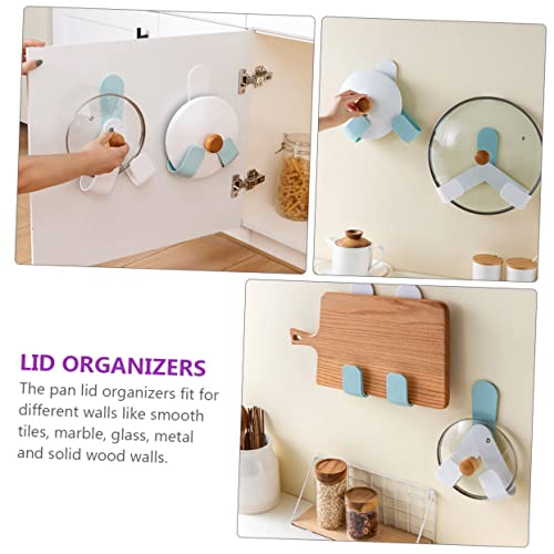 Zerodeko 2 Sets 2pcs Kitchen Lid Hook Shelf Wall Mount Wall Shelf Brackets Rotating Stand Saucepan Lid Holder Pot Lid Organizer Pan Lid Organizer Abs Blue Self-Adhesive Hooks Nail Free Set