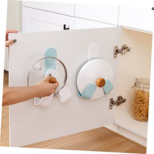 Zerodeko 2 Sets 2pcs Kitchen Lid Hook Shelf Wall Mount Wall Shelf Brackets Rotating Stand Saucepan Lid Holder Pot Lid Organizer Pan Lid Organizer Abs Blue Self-Adhesive Hooks Nail Free Set