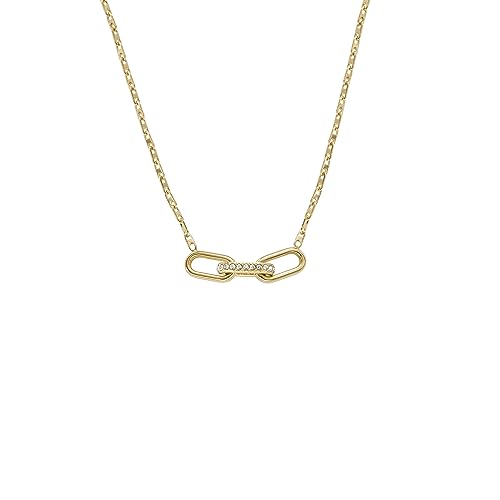 Fossil Women's Stainless Steel Gold-Tone Heritage D-Link Glitz Chain Necklace, Color: Gold (Model: JF04523710)