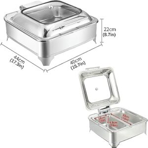 Electric Buffet Server,Food Warmer Tray, Adjustable Temperature, Portable Chafing Dish, Catering Buffet Serving Tray,Stainless Steel Material, 1 Slot, 2 Slots,Optional doublegrid Square6L