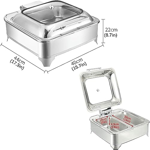 Electric Buffet Server,Food Warmer Tray, Adjustable Temperature, Portable Chafing Dish, Catering Buffet Serving Tray,Stainless Steel Material, 1 Slot, 2 Slots,Optional doublegrid Square6L