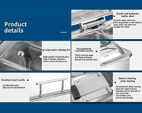 Electric Buffet Server,Food Warmer Tray, Adjustable Temperature, Portable Chafing Dish, Catering Buffet Serving Tray,Stainless Steel Material, 1 Slot, 2 Slots,Optional doublegrid Square6L