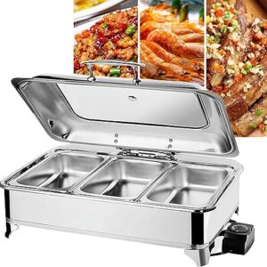 9L Electric Chafing Dish, Food Heating Trays Buffet, Buffet Servers and Warmers, Stainless Steel Dish for Parties Perfect for Parties, Entertaining Holidays