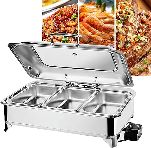 9L Electric Chafing Dish, Food Heating Trays Buffet, Buffet Servers and Warmers, Stainless Steel Dish for Parties Perfect for Parties, Entertaining Holidays