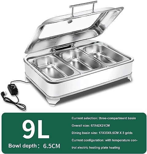 9L Electric Chafing Dish, Food Heating Trays Buffet, Buffet Servers and Warmers, Stainless Steel Dish for Parties Perfect for Parties, Entertaining Holidays