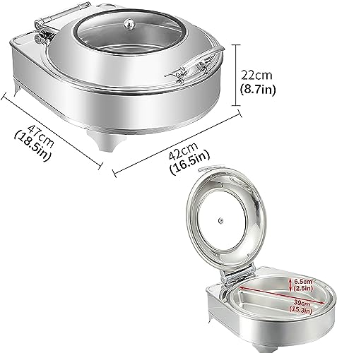 Electric Buffet Server,Food Warmer Tray, Adjustable Temperature, Portable Chafing Dish, Catering Buffet Serving Tray,Stainless Steel Material, 1 Slot, 2 Slots,Optional Singlegrid Round6L