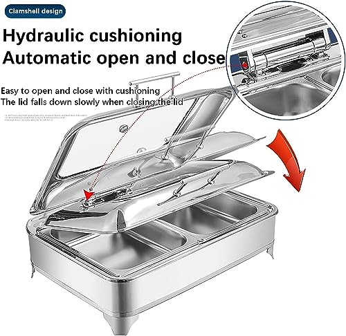 Electric Buffet Server,Food Warmer Tray, Adjustable Temperature, Portable Chafing Dish, Catering Buffet Serving Tray,Stainless Steel Material, 1 Slot, 2 Slots,Optional Singlegrid Round6L