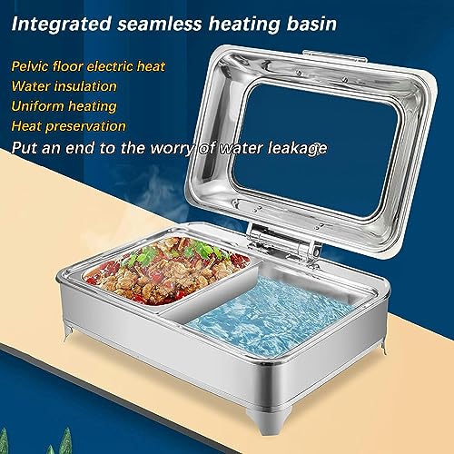 Electric Buffet Server,Food Warmer Tray, Adjustable Temperature, Portable Chafing Dish, Catering Buffet Serving Tray,Stainless Steel Material, 1 Slot, 2 Slots,Optional Singlegrid Round6L