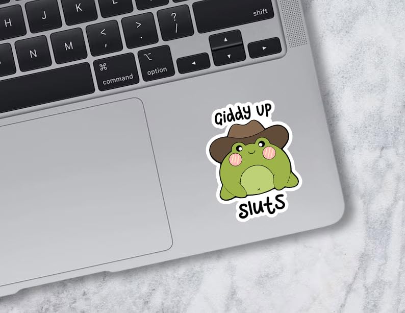 Akira Giddy Up Sluts Frog Sticker, Cowboy Hat Sticker, Cute Frog Stickers, Animal Sticker, Water Assitant Die-Cut Vinyl Funny Decals for Laptop, Phone, Water Bottles, Kindle Sticker