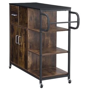 Lamerge Kitchen Island with Storage, Rolling Kitchen Cart on Swivel Wheels, Kitchen Storage Cabinet with 3 Open Shelves and Drawer, Island Table for Kitchen Bar, Rustic Brown