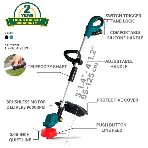 T TOVIA Brushless Electric Lawn Mower 28000RPM Cordless Grass Trimmer Length Adjustable Cutter Garden Tools Can use Mak1ta 18V - (Style: B, Color: Without Battery)