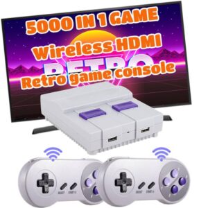 super classic retro game console,hdmi video game system built in 5000 classic games,dual game controllers wireless & plug and play.