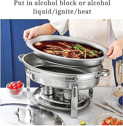 Oval Chafing Dish Set, Stainless Steel Food Warmer for Caterings Banquet Parties, Buffet Server Warming Tray with Water Pans and Fuel Holders