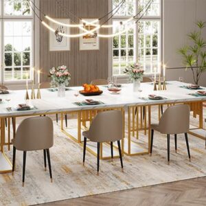 Tribesigns 70.9" Dining Table for 6-8, Long Modern Kitchen Table with Storage, Large Rectangular Dinner Table for Kitchen, Dining & Living Room, White Faux Marble Top & Gold Metal Frame, Easy Assembly